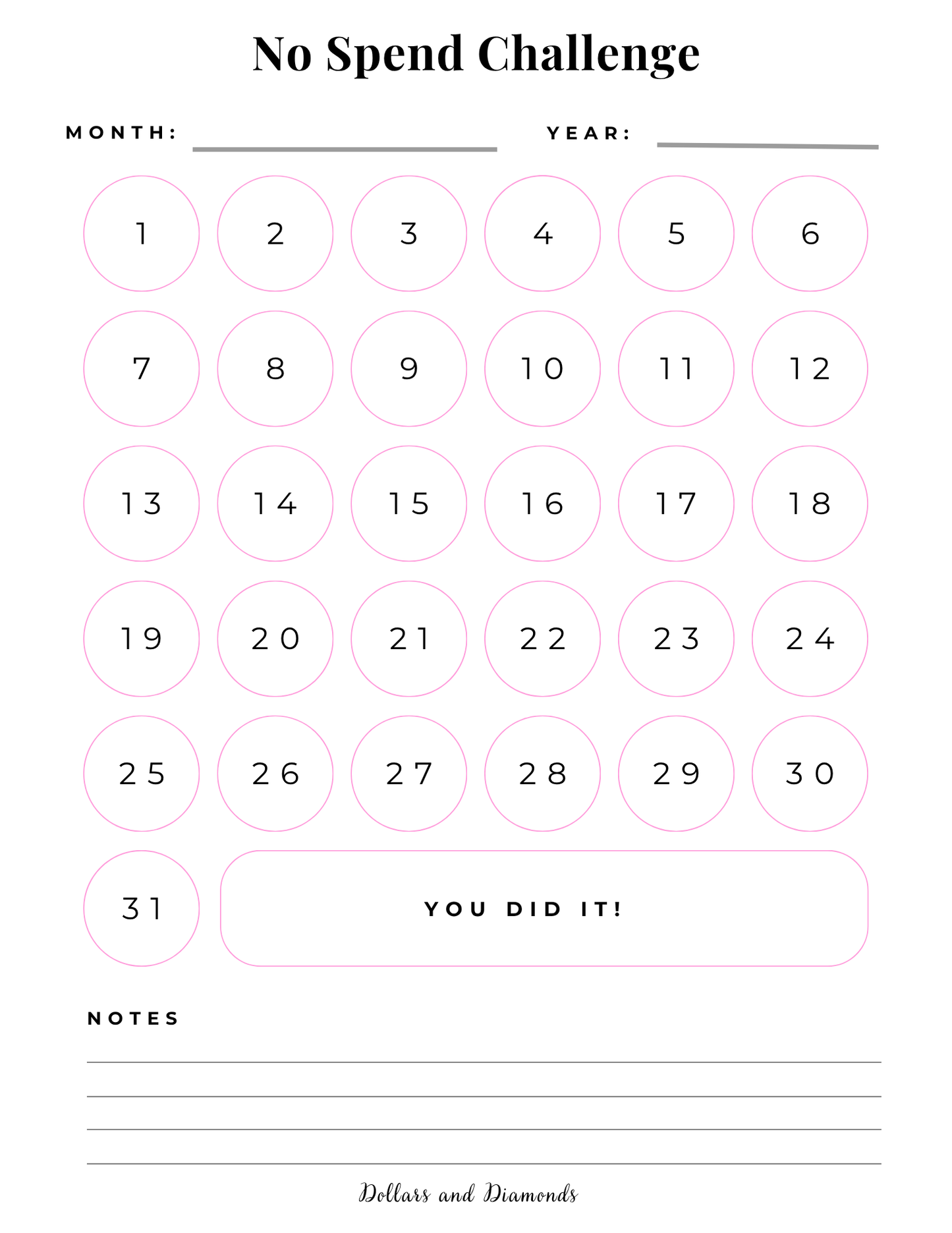 No Spend Challenge - Dollars And Diamonds
