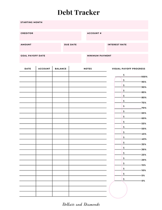 Visual Debt Tracker - Dollars And Diamonds