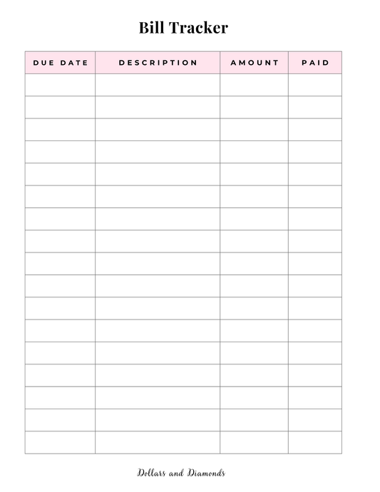 Bill Tracker - Dollars And Diamonds